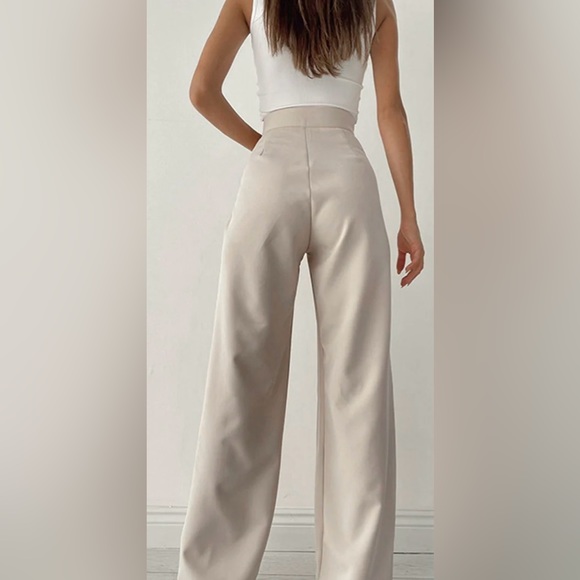 Commense Palazzo Tied Wide Leg Dress Pants in Beige Size Small - Picture 3 of 7